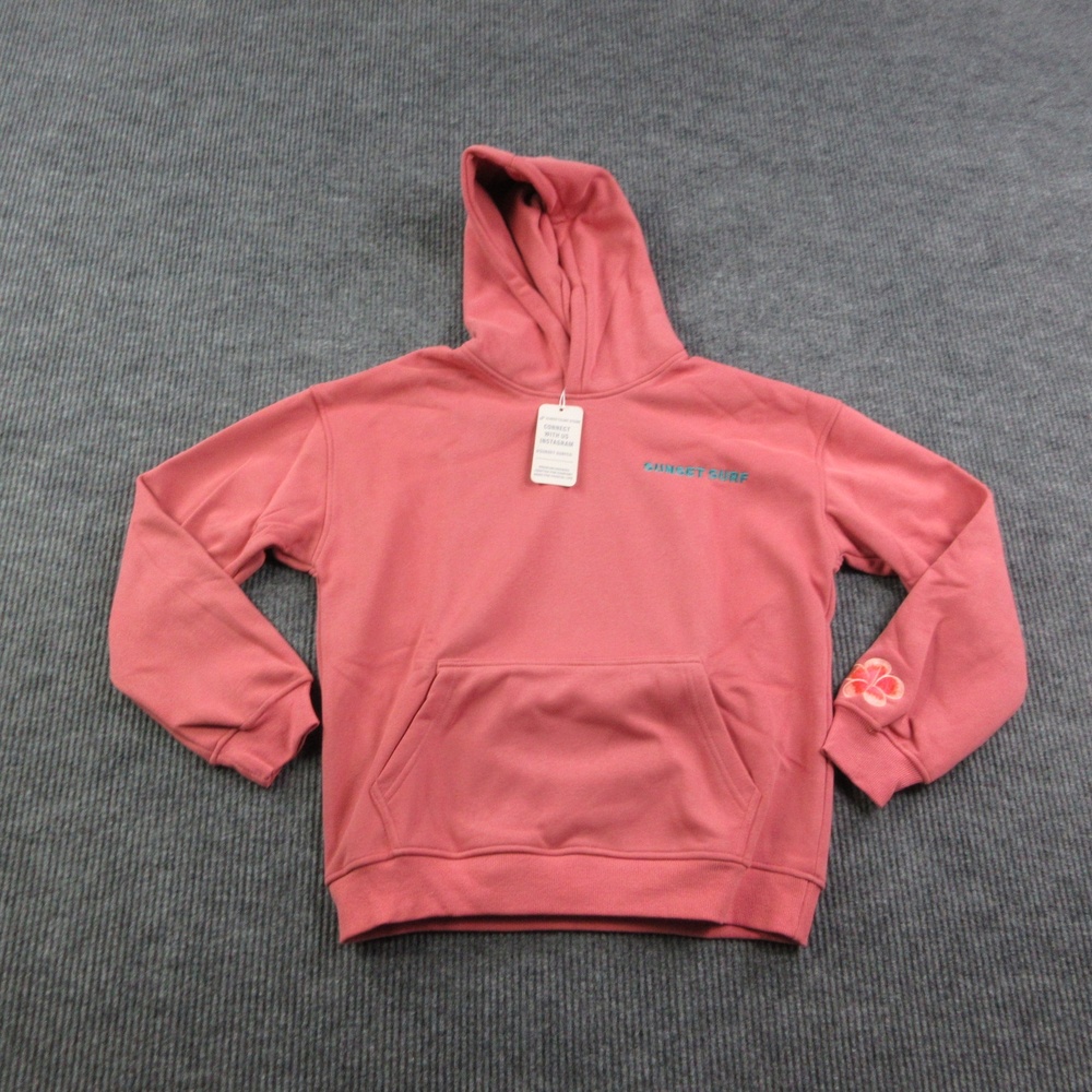 Sunset Surf Hoodie Womens M Pink Embroidered Graphic On Back Sleeve Lined NWT